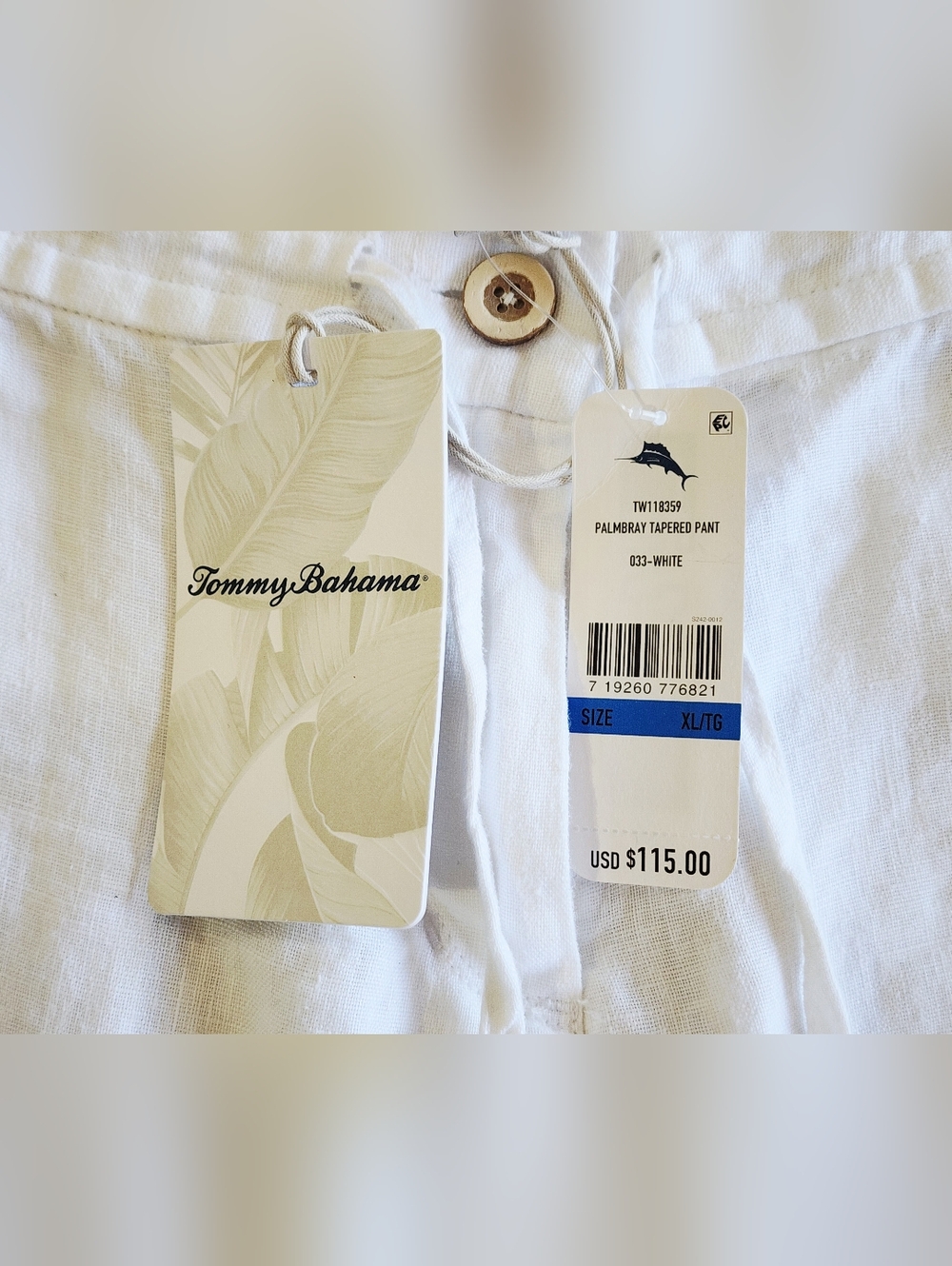 TOMMY BAHAMA | Palmbray Tapered Linen Pant | White | XL | New With Tags $115 - Picture 8 of 12